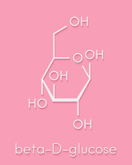 Sticker - Glucose (dextrose, grape sugar) molecule (beta-D-glucopyranose form). Skeletal formula.