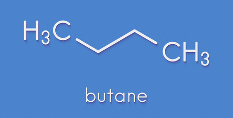 Sticker - Butane hydrocarbon molecule. Commonly used as fuel gas, alone or combined with propane (LPG, liquified petroleum gas). Skeletal formula.