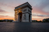 Fototapeta Paryż - Arc de Triomphe and Champs Elysees, Landmarks in center of Paris, at sunset. Paris, France