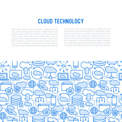 Wall Mural - cloud computing technology concept with thin line icons related to hosting, server storage, cloud ma