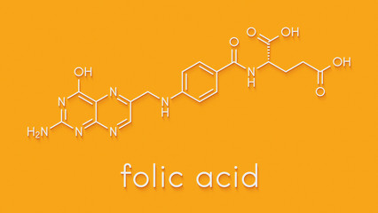 Sticker - Vitamin B9 (folic acid) molecule. Skeletal formula.