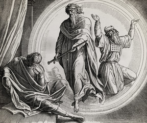 Wall Mural - Revelation of jeremiah, graphic collage from engraving of Nazareene School, published in The Holy Bible, St.Vojtech Publishing, Trnava, Slovakia, 1937.