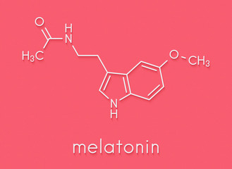 Sticker - Melatonin hormone molecule. In humans, it plays a role in circadian rhythm synchronization. Skeletal formula.