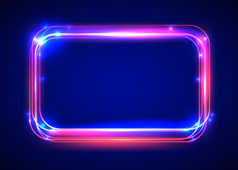 Vector round light frame. Shining square banner.