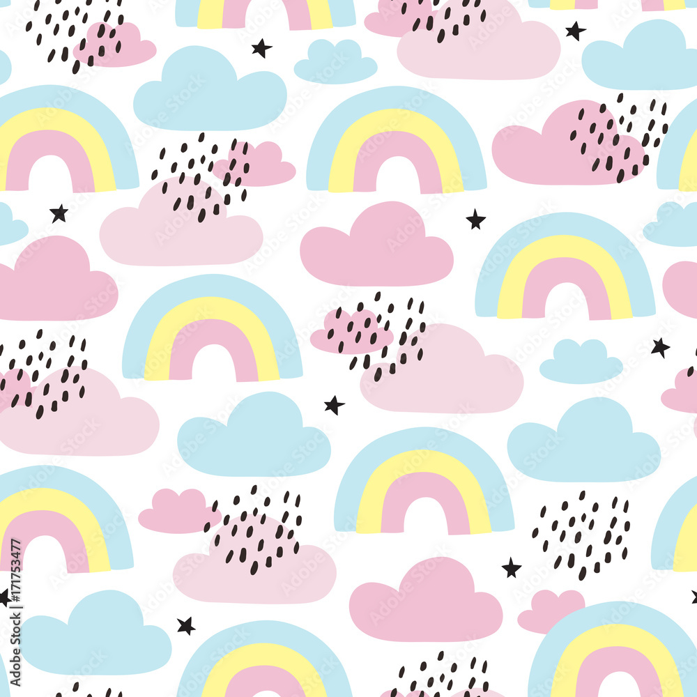 Vetor seamless rainbows and clouds pattern vector illustration do Stock ...