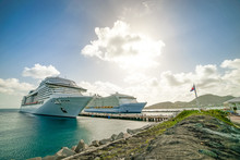 Two Huge Cruise Ships Are Standing In The Port Of Philipsburg. Sint Maarten