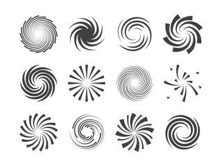 spiral and swirl motion twisting circles design element set