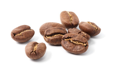 roasted coffee beans isolated in white background cutout