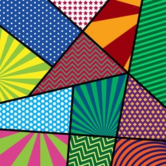 Aufkleber - Colorful trendy geometric flat elements of pattern memphis. Pop art style texture. Modern abstract design poster and cover template