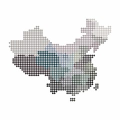Aufkleber - China and Taiwan Map of circle shape with the provinces colored in blue colors on a gold background. Vector illustration dotted style.