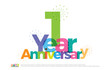 © geengraphy - 1 year anniversary celebration colorful logo with fireworks on white background. 1st anniversary logotype template design for banner, poster, card vector illustrator