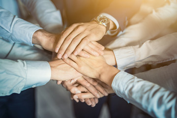 Wall Mural - Stack of hands. Unity and teamwork concept.