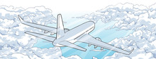 Illustration Of Airplane Flying Over Clouds