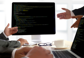 Wall Mural - developer team working laptop computer mobile application softwareand web design online technology c