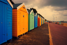 Colourful Beach Huts On Bournemouth Beach Uk