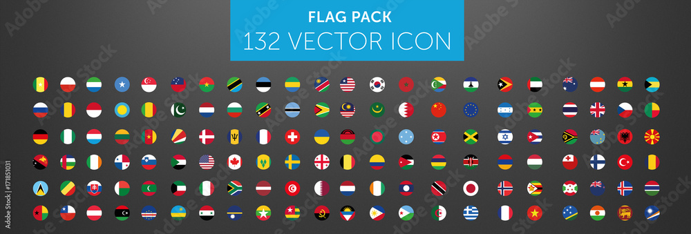 WORLD FLAG vector collection 132 circle icon  - obrazy, fototapety, plakaty 