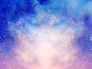 mystical magic background with stars, galaxy, universe in pink blue colors