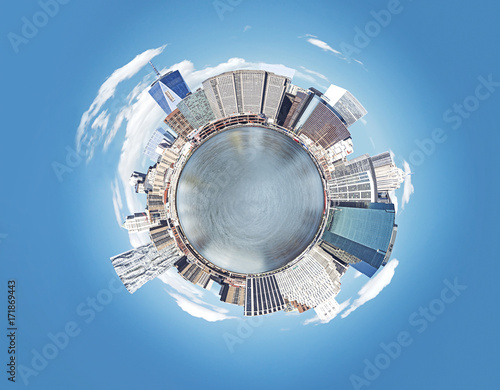 Fotomural Fisheye cityscape panorama, blue