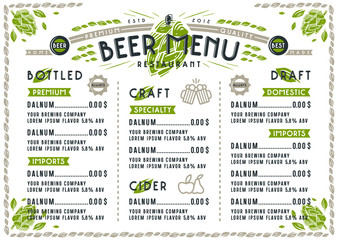 Wall Mural - Beer menu for cafe and restaurant