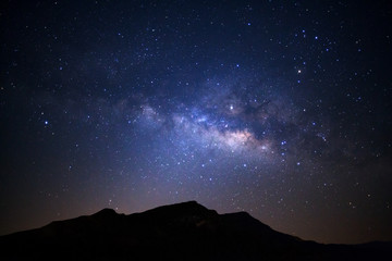 Wall Mural - landscape with milky way galaxy over high moutain, night sky with stars.
