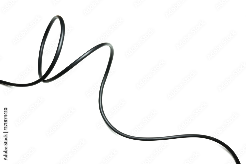 black wire cable isolated on a white background abstraction. - obrazy, fototapety, plakaty 