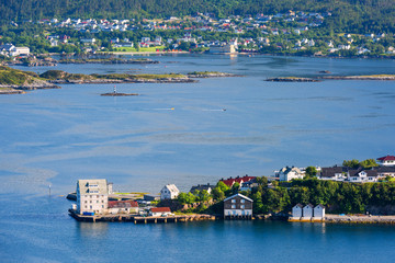 Wall Mural - Colorful sunset in Alesund port town