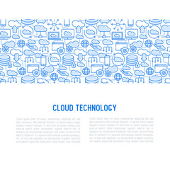 Wall Mural - cloud computing technology concept with thin line icons related to hosting, server storage, cloud ma