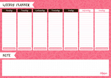 Printable Weekly Planner. Cute Page For Notes. Notebooks,decals, Diary, School Accessories. Cute Pink Romantic Vector Page.