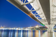 Long Exposure Aesthetic View Of Halic Metro Bridge During The Twilight