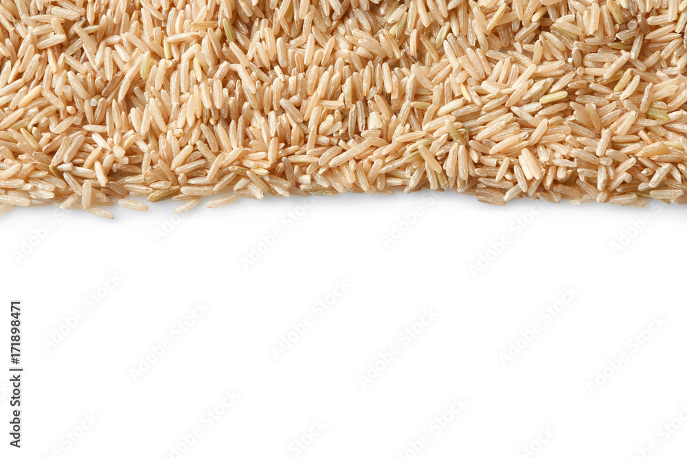 Brown rice on white background