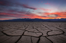 Beautiful Sunset With Cracked And Scorched Foreground In Death Valley