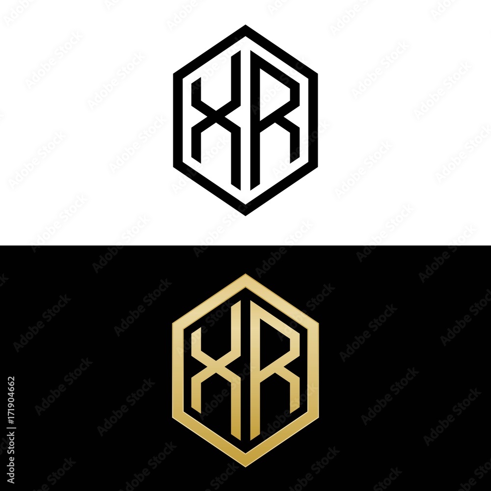initial letters logo xr black and gold monogram hexagon shape vector ...