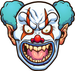 Wall Mural - Evil cartoon clown head. Vector clip art illustration with simple gradients. All in a single layer. 