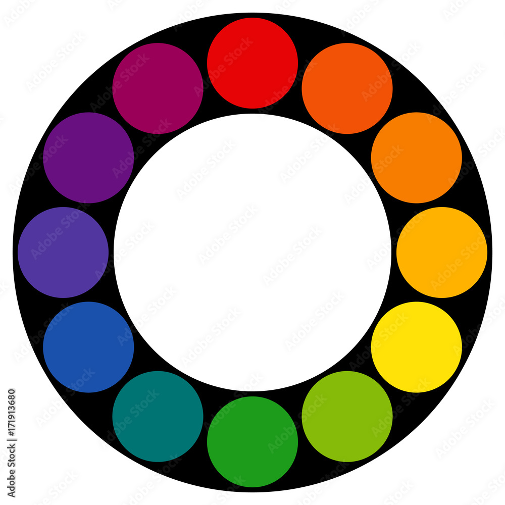 12 sectioned RYB (red, yellow, blue; used by artists) color wheel with ...