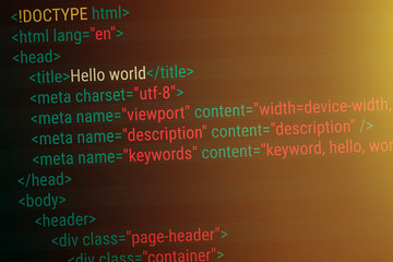 html code on the monitor in close-up. vector illustration.