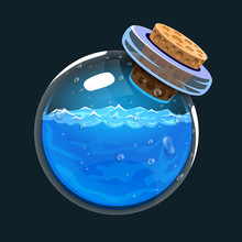 Bottle Of Water. Game Icon Of Magic Elixir. Interface For Rpg Or Match3 Game. Water Or Mana. Big Variant.