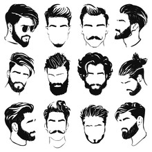 Vector Illustration Of Men Hairstyle Silhouettes