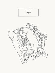 Wall Mural - set of tacoes , mexican food hand draw sketch vector.