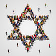 Large group of people in the Star of David shape. Judaism sign. Jewish background. Religious symbol.