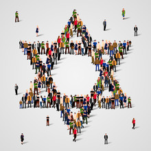 Large Group Of People In The Star Of David Shape. Judaism Sign. Jewish Background. Religious Symbol.