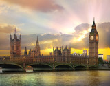 Fototapeta Big Ben - London at sunset. Beautiful idealistic sunset behind the Big Ben and Houses of Parliament 