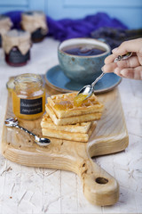 Wall Mural - Belgian waffles with orange marmalade