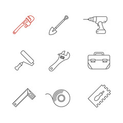 Canvas Print - Construction tools linear icons set