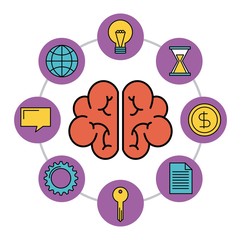 Poster - human brain creativity network innovation icons vector illustration