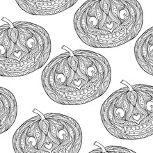 Seamless Pattern With Halloween Decorative Pampkin. Stock Vector Illustration.