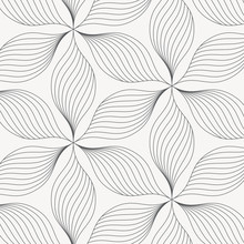 Linear Vector Pattern, Repeating Abstract Leaves, Gray Line Of Leaf Or Flower, Floral. Graphic Clean Design For Fabric, Event, Wallpaper Etc. Pattern Is On Swatches Panel.