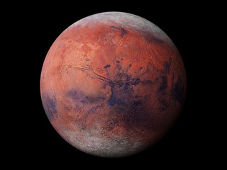 Wall Mural - planet mars during the martian winter, isolated on black background