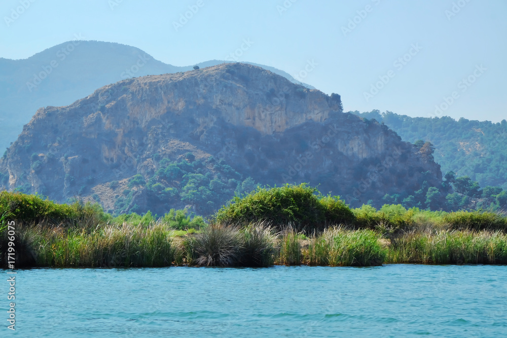 Wonderful view of river and mountains on summer day