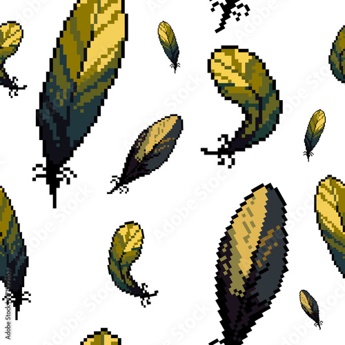 Pixel art illustration of brown feathers. Vector of colorful feathers