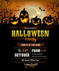 Wall Mural - Halloween party invitation with scary pumpkins